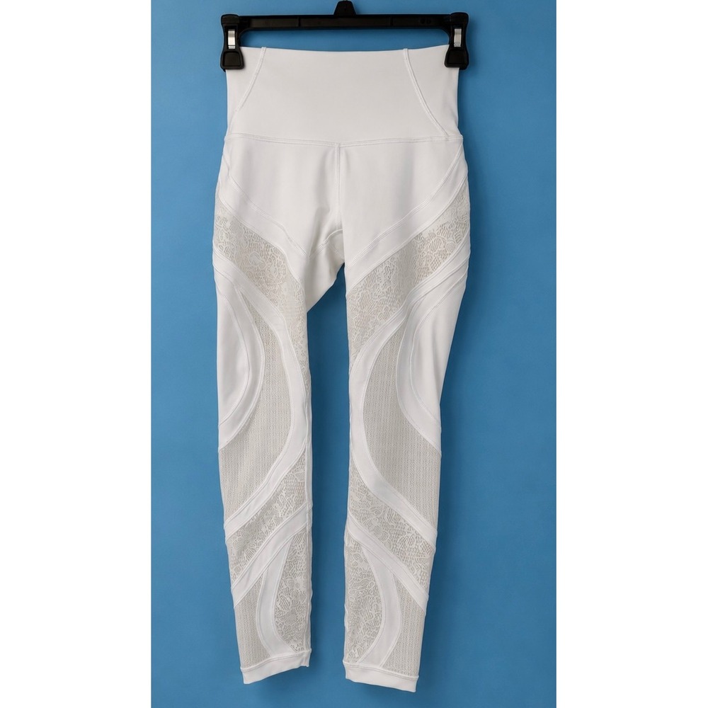 Lululemon White High Times Pant Lace Mesh Panel Yoga Leggings Size 4‎
